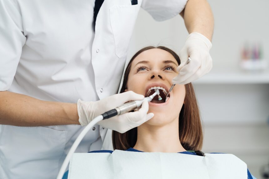 Oral hygiene, dentist doing Scaling and brushing procedure